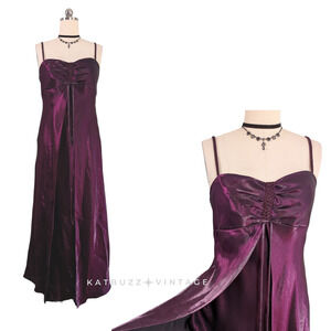 Vintage Prom Dress Maxi Gown 14 Purple 90S Y2K Goth Empire Regency Split Princes